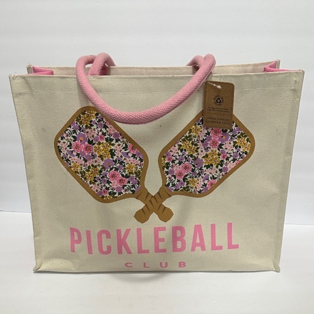 Recycled Eccolo Pickleball Club Canvas Tote Bag - Pink and Cream